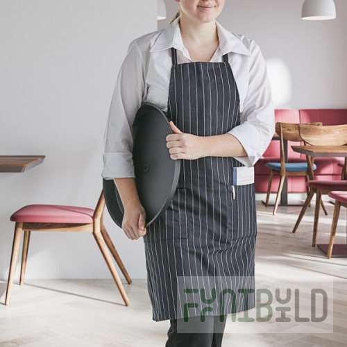 Choice Black and White Pinstripe Poly-Cotton Adjustable Bib Apron with 2 Pockets - 32