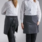 Choice Black and White Pinstripe Poly-Cotton Adjustable Bib Apron with 2 Pockets - 32