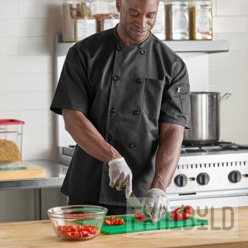 Uncommon Chef South Beach 0415 Unisex Black Customizable Short Sleeve Chef Coat - L