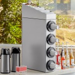 KleanTake by ServSense Stainless Steel Countertop 8-44 oz. Cup Dispenser Cabinet with Lid / Straw / Condiment Organizer - 4 Slots