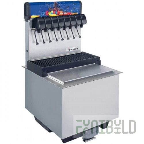 Servend 2706132 DI-2323 8 Valve Sanitary Lever Drop-In Beverage Dispenser with 80 lb. Ice Storage and Internal Carbonator