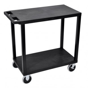 Luxor EC22HD-B Black Heavy-Duty 2 Flat Shelf Utility Cart - 35 1/4
