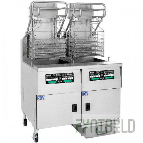 Pitco® SGLVRF-2/FD Solstice 152 lb. Reduced Oil Volume / High Output 2 Pot Natural Gas Rack Floor Fryer with Intellifry Computer Controls and Automatic Top-Off - 250,000 BTU
