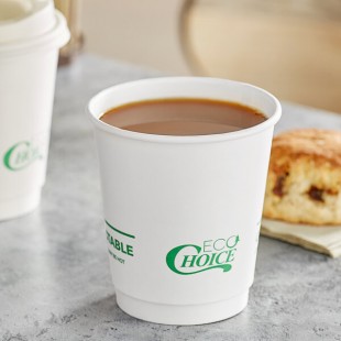 EcoChoice 10 oz. Smooth Double Wall White Compostable Paper Hot Cup - 500/Case