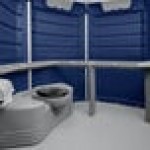 PolyJohn SA1-1016 We'll Care III Dark Blue Wheelchair Accessible Portable Restroom - Assembled
