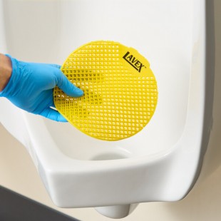 Lavex Citrus Scent 2-Sided Vinyl Deodorizing Urinal Screen - 12/Case Lavex Citrus Scent 2-Sided Vinyl Deodorizing Urinal Screen - 12/Case