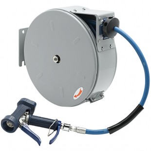 T&S B-7222-C05 30' Enclosed Epoxy Coated Steel Hose Reel with Front Trigger Water Gun