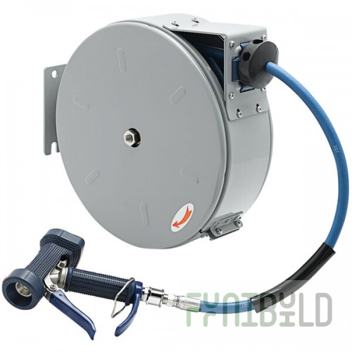 T&S B-7222-C05 30' Enclosed Epoxy Coated Steel Hose Reel with Front Trigger Water Gun
