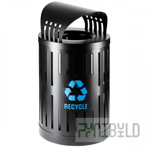Commercial Zone Parkview Dualcoat 72888499 34 Gallon Black Steel Recycling Bin with Canopy Top and Logo