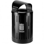 Commercial Zone Parkview Dualcoat 72888499 34 Gallon Black Steel Recycling Bin with Canopy Top and Logo