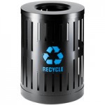 Commercial Zone Parkview Dualcoat 72888499 34 Gallon Black Steel Recycling Bin with Canopy Top and Logo
