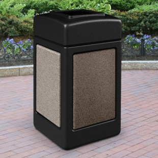 Commercial Zone 720352 StoneTec 42 Gallon Black Square Decorative Trash Can with Riverstone Panels