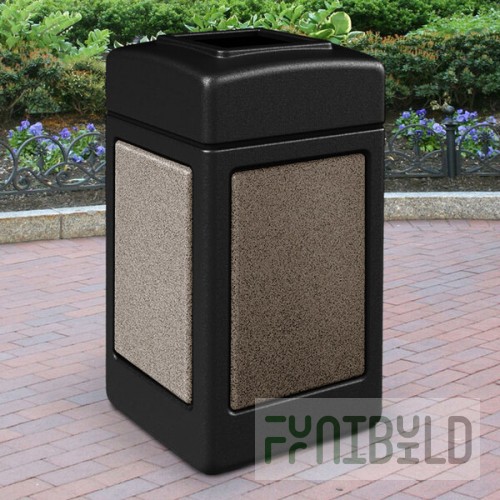 Commercial Zone 720352 StoneTec 42 Gallon Black Square Decorative Trash Can with Riverstone Panels