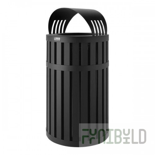 Suncast MTCRND4501 45 Gallon Black Round Steel Slatted Outdoor Trash Can with Canopy Lid