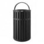 Suncast MTCRND4501 45 Gallon Black Round Steel Slatted Outdoor Trash Can with Canopy Lid Suncast MTCRND4501 45 Gallon Black Round Steel Slatted Outdoor Trash Can with Canopy Lid