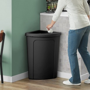 Lavex 21 Gallon Black Corner Round Trash Can with Black Rim Top