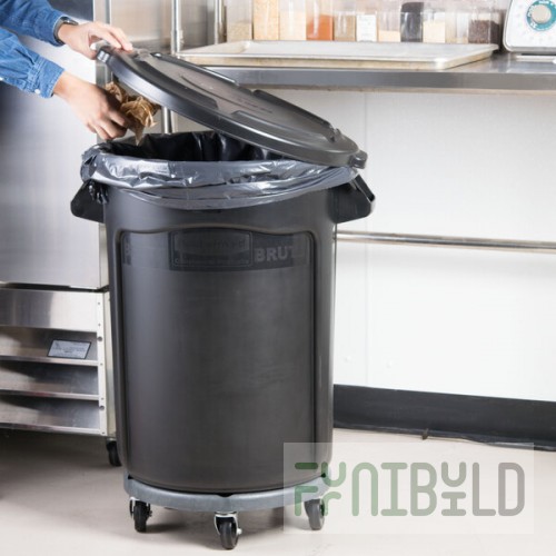 Rubbermaid® BRUTE 32 Gallon Black Executive Round Trash Can with Lid and Dolly