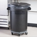 Rubbermaid® BRUTE 32 Gallon Black Executive Round Trash Can with Lid and Dolly Rubbermaid® BRUTE 32 Gallon Black Executive Round Trash Can with Lid and Dolly