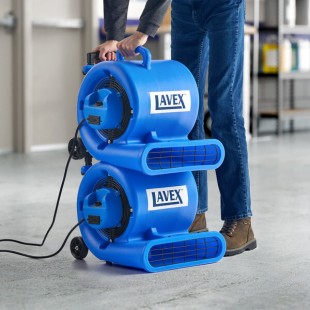 Lavex 2-Piece Compact 3-Speed Air Mover Set with Telescoping Handle, Wheels, and GFCI Power Outlets - 1/2 hp, 1,200 CFM