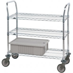 Metro 3SPN43PS Super Erecta Stainless Steel Three Shelf Heavy Duty Utility Cart with Polyurethane Casters - 21 Metro 3SPN43PS Super Erecta Stainless Steel Three Shelf Heavy Duty Utility Cart with Polyurethane Casters - 21