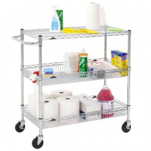 Metro Super Erecta BASCART-SR Chrome Three Shelf Utility Basket Cart with Casters - 18