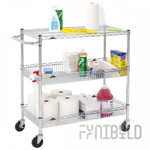 Metro Super Erecta BASCART-SR Chrome Three Shelf Utility Basket Cart with Casters - 18