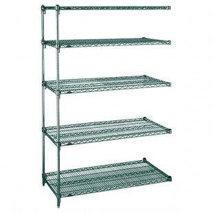 Metro 5AA527K3 Stationary Super Erecta Adjustable 2 Series Metroseal Green Wire Shelving Add On Unit - 24 Metro 5AA527K3 Stationary Super Erecta Adjustable 2 Series Metroseal Green Wire Shelving Add On Unit - 24