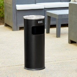 Lavex 3 Gallon Black Steel Round Freestanding Cigarette Receptacle with Front Access Trash Can