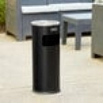 Lavex 3 Gallon Black Steel Round Freestanding Cigarette Receptacle with Front Access Trash Can