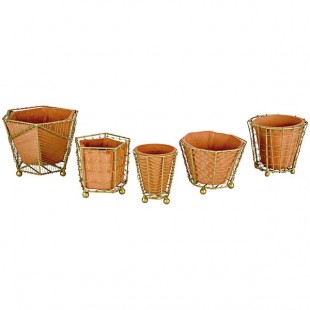 Kalalou 5-Piece Terracotta Planter Set with Wire Wraps
