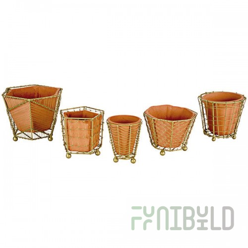 Kalalou 5-Piece Terracotta Planter Set with Wire Wraps