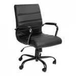 Flash Furniture Whitney Black LeatherSoft High-Back Swivel Office Chair with Chrome Frame, Arms, and Roller Wheels