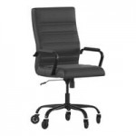 Flash Furniture Whitney Black LeatherSoft High-Back Swivel Office Chair with Chrome Frame, Arms, and Roller Wheels
