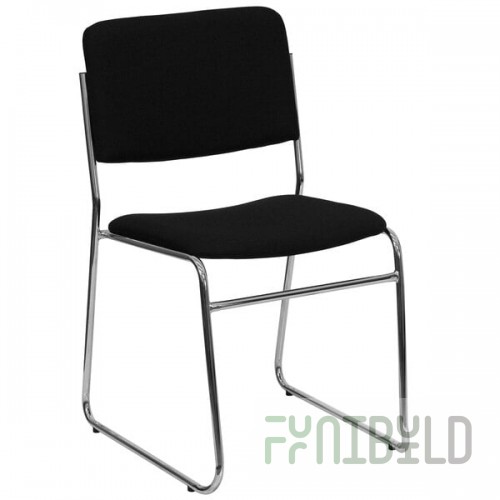 Flash Furniture XU-8700-CHR-B-30-GG Hercules Series Black Fabric High Density Stacking Chair with Chrome Sled Base
