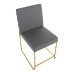 LumiSource Fuji Gray Faux Leather High-Back Side Chair with Gold Brushed Stainless Steel Frame - 2/Case
