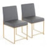 LumiSource Fuji Gray Faux Leather High-Back Side Chair with Gold Brushed Stainless Steel Frame - 2/Case