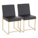 LumiSource Fuji Gray Faux Leather High-Back Side Chair with Gold Brushed Stainless Steel Frame - 2/Case