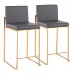 LumiSource Fuji Gray Faux Leather High-Back Side Chair with Gold Brushed Stainless Steel Frame - 2/Case