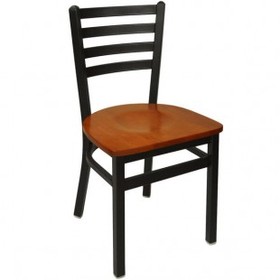 BFM Seating Lima Metal Customizable Ladder Back Side Chair with Cherry Wooden Seat