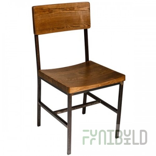 BFM Seating Memphis Distressed Rustic Clear Coated Steel Customizable Side Chair with Autumn Ash Wooden Back and Seat
