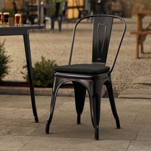 Lancaster Table & Seating Alloy Onyx Black Outdoor Cafe Chair with Black Fabric Magnetic Cushion