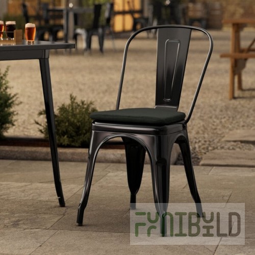 Lancaster Table & Seating Alloy Onyx Black Outdoor Cafe Chair with Black Fabric Magnetic Cushion