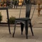 Lancaster Table & Seating Alloy Onyx Black Outdoor Cafe Chair with Black Fabric Magnetic Cushion Lancaster Table & Seating Alloy Onyx Black Outdoor Cafe Chair with Black Fabric Magnetic Cushion