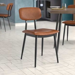 Lancaster Table & Seating Mid-Century Black Chair with Cognac Vinyl Padded Seat and Backrest - Unassembled Lancaster Table & Seating Mid-Century Black Chair with Cognac Vinyl Padded Seat and Backrest - Unassembled