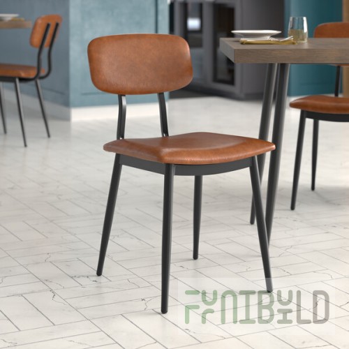 Lancaster Table & Seating Mid-Century Black Chair with Cognac Vinyl Padded Seat and Backrest - Unassembled