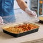 Durable Packaging 9664-PT-25 Smoothwall Black Diamond and Gold Extra Large Foil Entree / Take-Out Pan with Dome Lid 108 oz. - 25/Case Durable Packaging 9664-PT-25 Smoothwall Black Diamond and Gold Extra Large Foil Entree / Take-Out Pan with Dome Lid 108 oz. - 25/Case