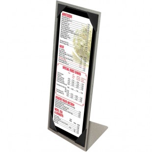 Menu Solutions MTPIX-414 Alumitique Aluminum Menu Tent with Picture Corners - Brushed Finish - 4 1/4 Menu Solutions MTPIX-414 Alumitique Aluminum Menu Tent with Picture Corners - Brushed Finish - 4 1/4