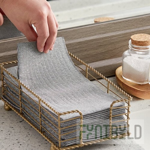 Choice Black Tweed Customizable Linen-Feel 1/6 Fold Guest Towel 12