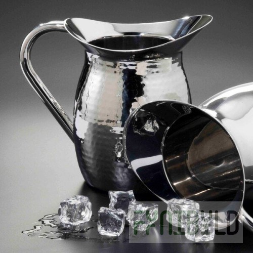 American Metalcraft 44 oz. Stainless Steel Hammered Finish Double-Walled Bell Pitcher HMWP44 - 12/Case