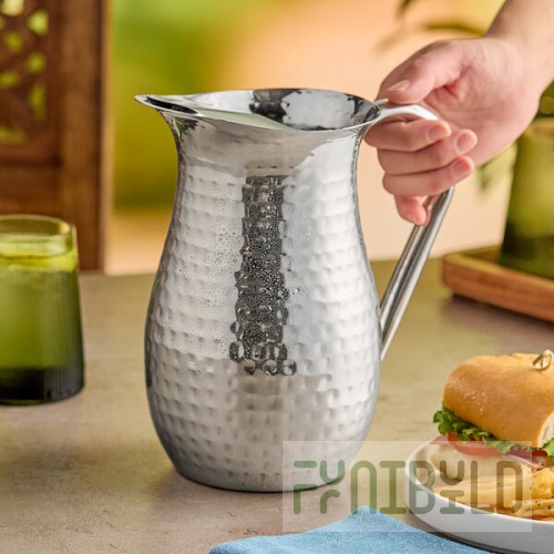 American Metalcraft BWPH84 Hammered Finish Stainless Steel 84 oz. Bell Pitcher with Ice Guard